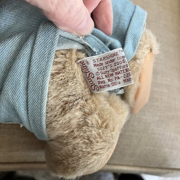 Vintage Suzys Zoo Ollie Marmot Bear Plush 11" StarShine Overalls Striped Shirt - Picture 6 of 9